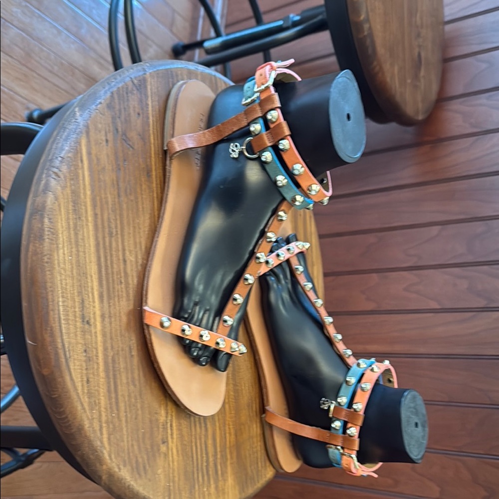DSQUARED2  VACCHETA DOUBLE ANKLE STRAP rock stud sandal size 40
